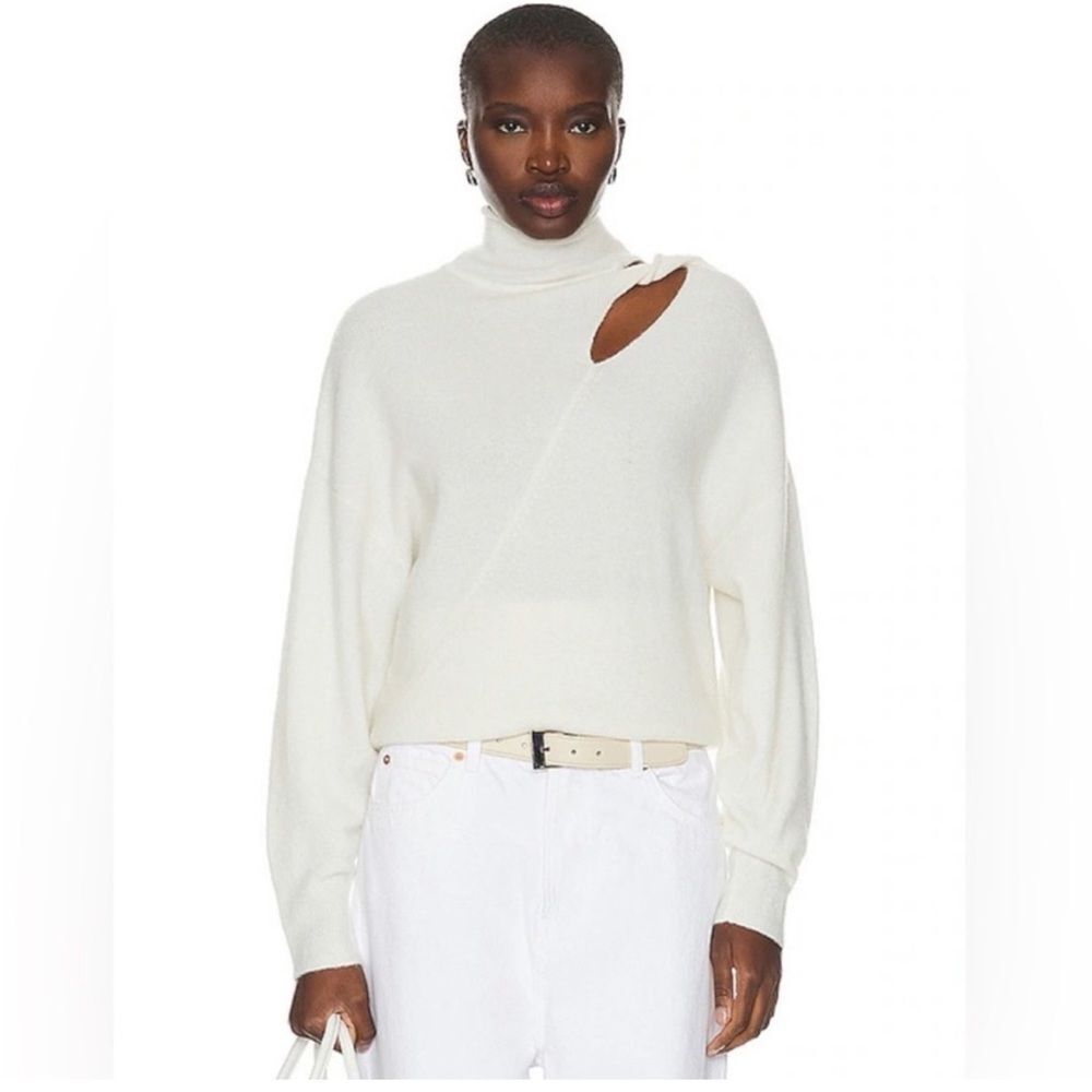 A.L.C. Jensen Cutout Turtleneck Cream Sweater Wool/Alpaca Blend